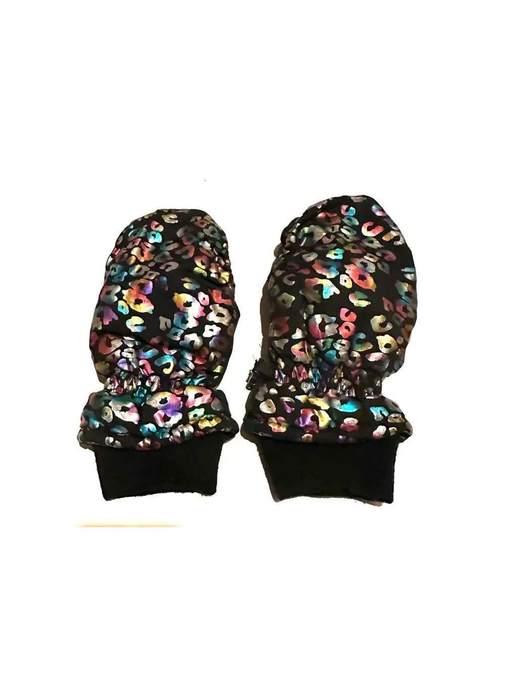 Thinsulate Black and Rainbow Metallic Animal Print Snow Mitten Girls Size 7